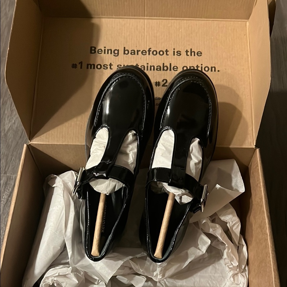 Reformation Black Patent Leather Loafers